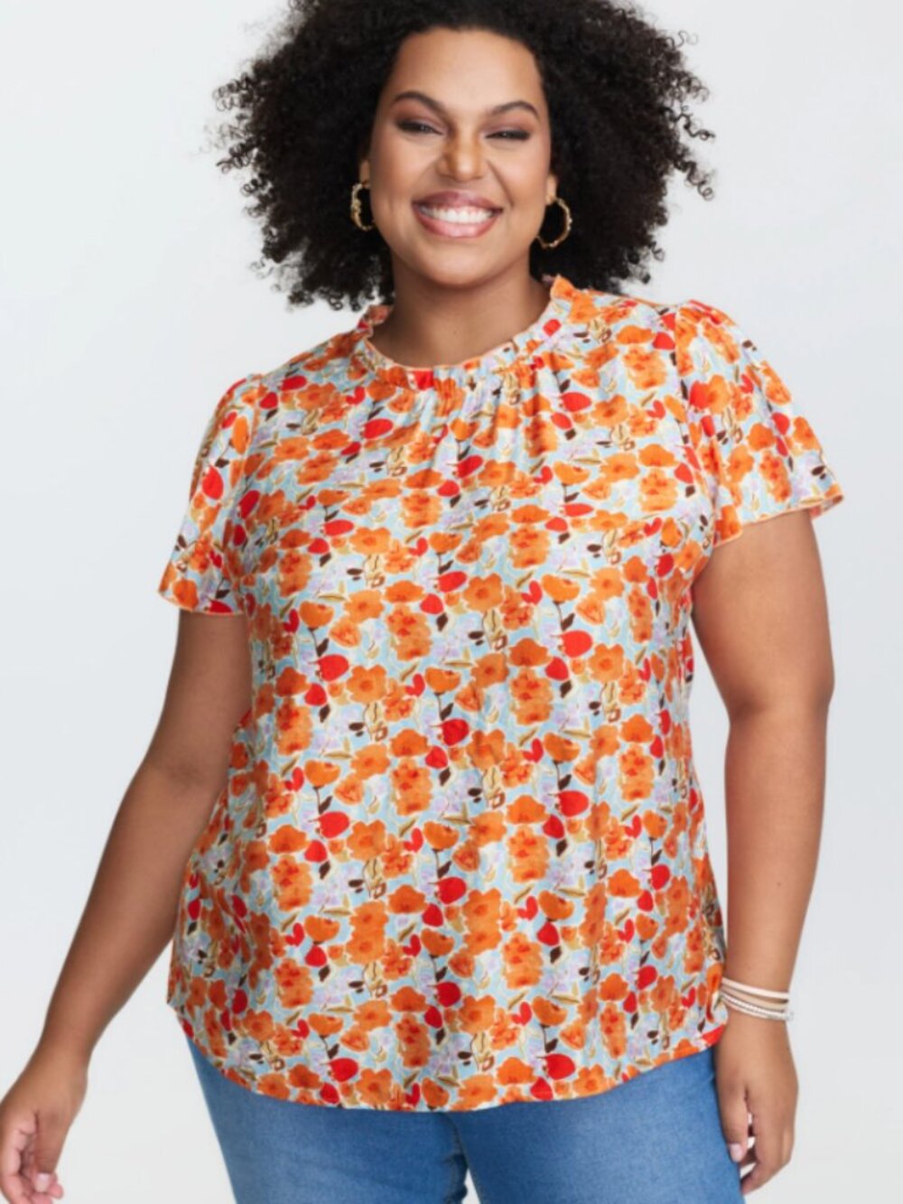 Bloomchic Size 26 4X Womens Top Fall Floral Boho Peasant Womens Plus Shirt